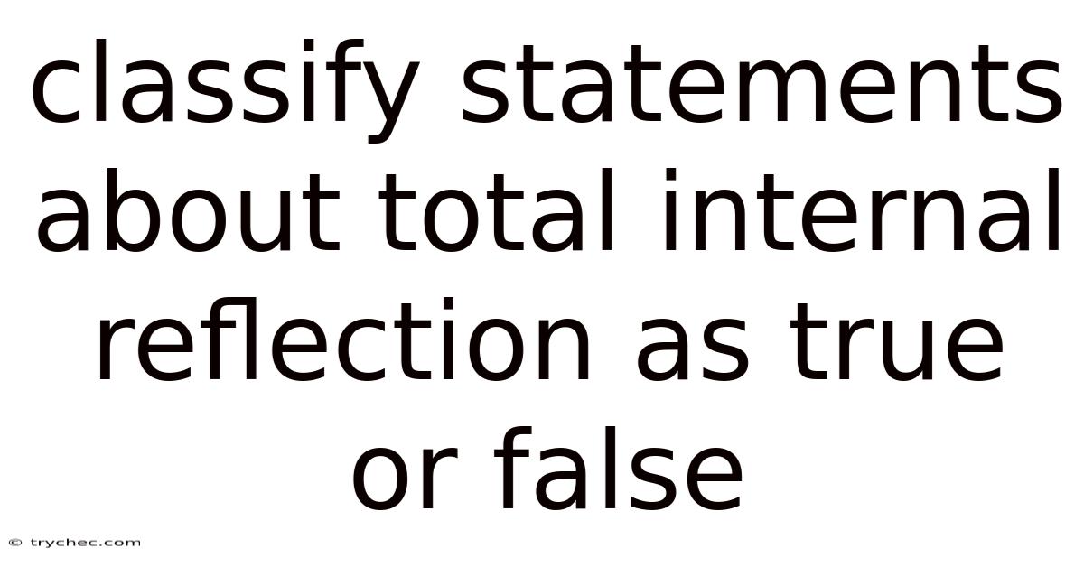 Classify Statements About Total Internal Reflection As True Or False