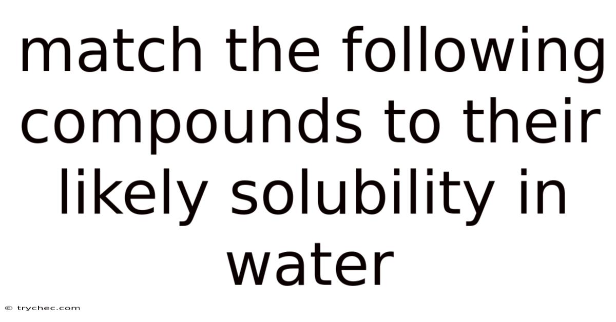 Match The Following Compounds To Their Likely Solubility In Water