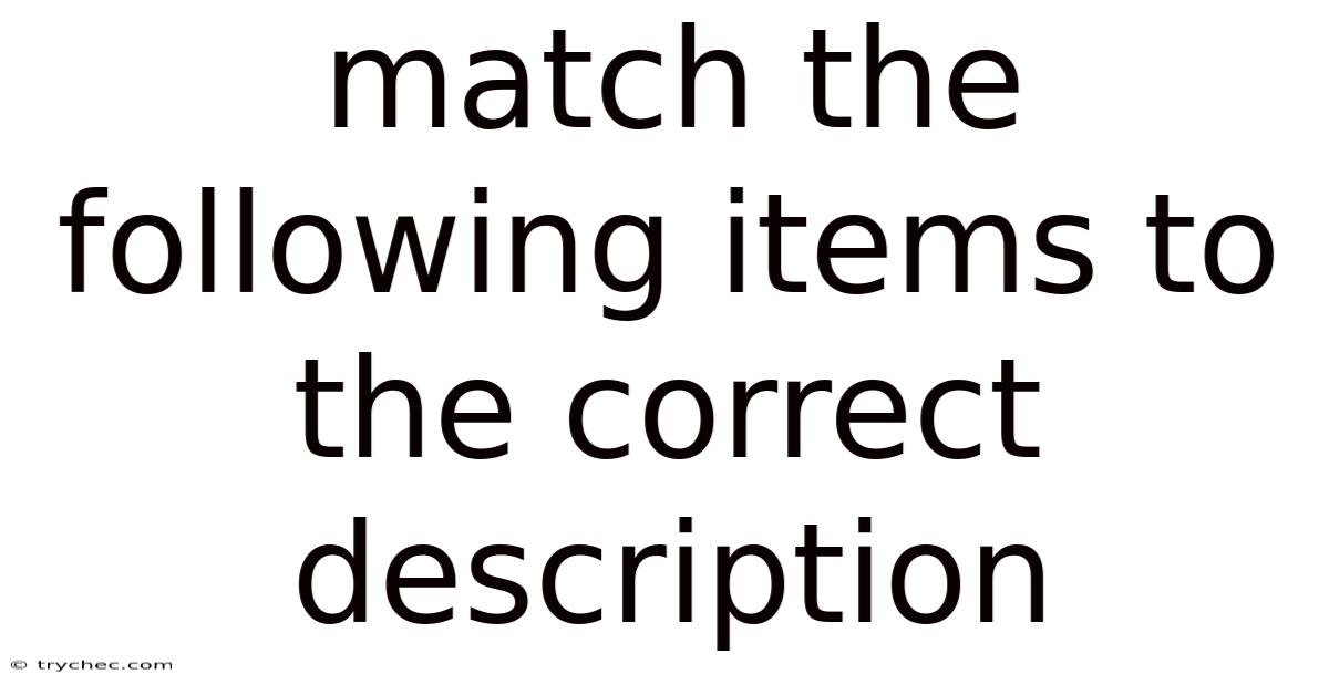 Match The Following Items To The Correct Description