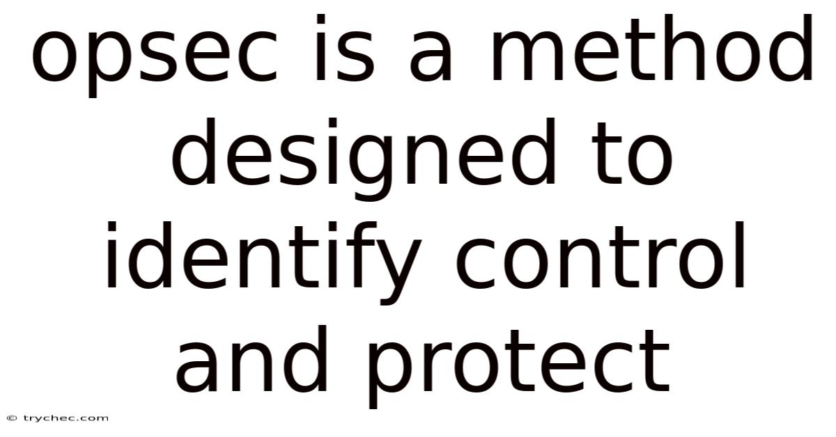 Opsec Is A Method Designed To Identify Control And Protect