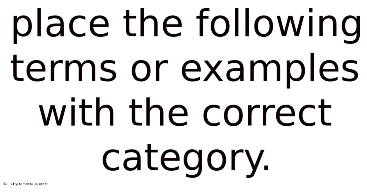 Place The Following Terms Or Examples With The Correct Category.