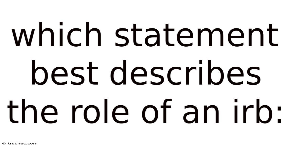 Which Statement Best Describes The Role Of An Irb: